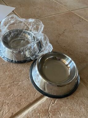 Stainless Steel Pet Bowls with Non-Slip Base - Set of 2 - Silver